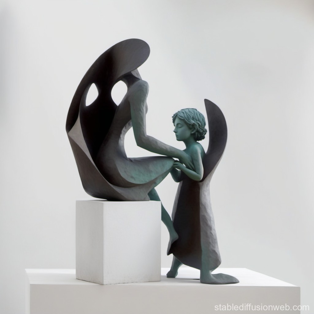 Abstract Sculpture of a Woman and Child in Embrace
