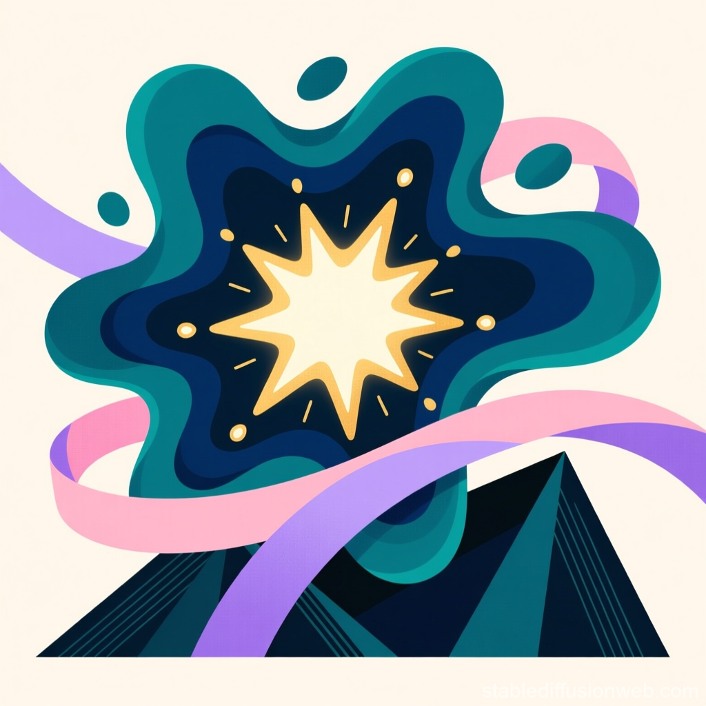 Abstract Starburst with Flowing Ribbons and Geometric Shapes