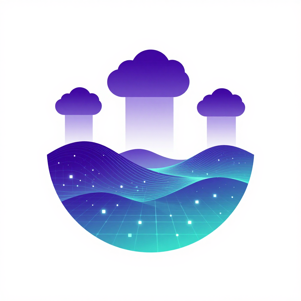 Abstract Tech Landscape with Cloud Icons