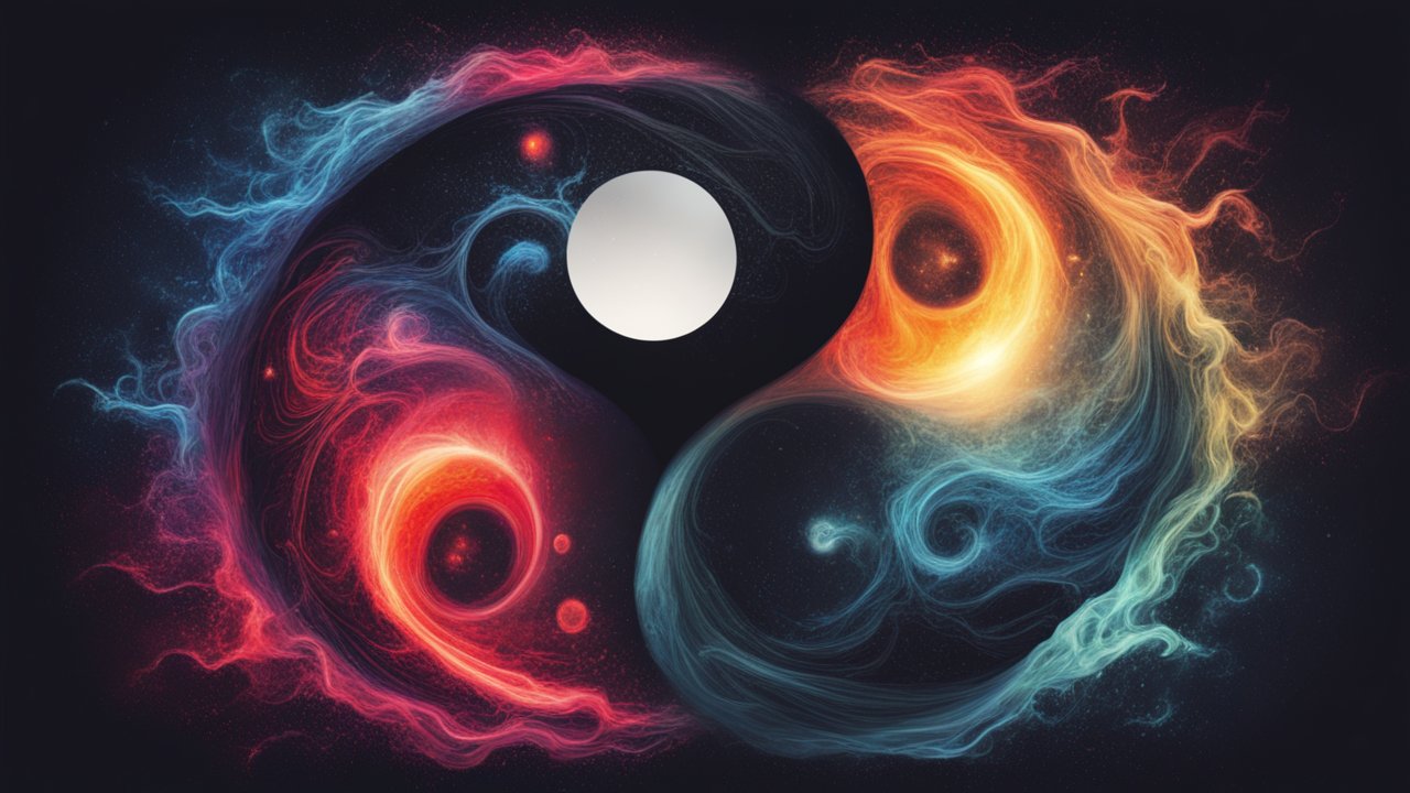 Abstract Yin Yang Energy Flow in Fiery and Icy Colors