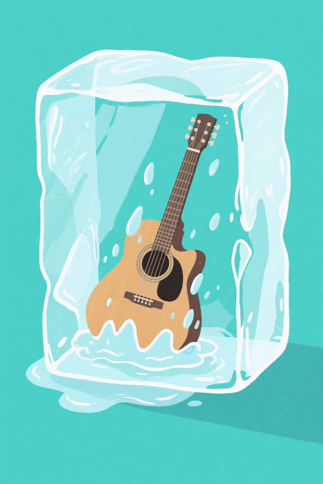 Acoustic Guitar Frozen Inside a Melting Ice Cube