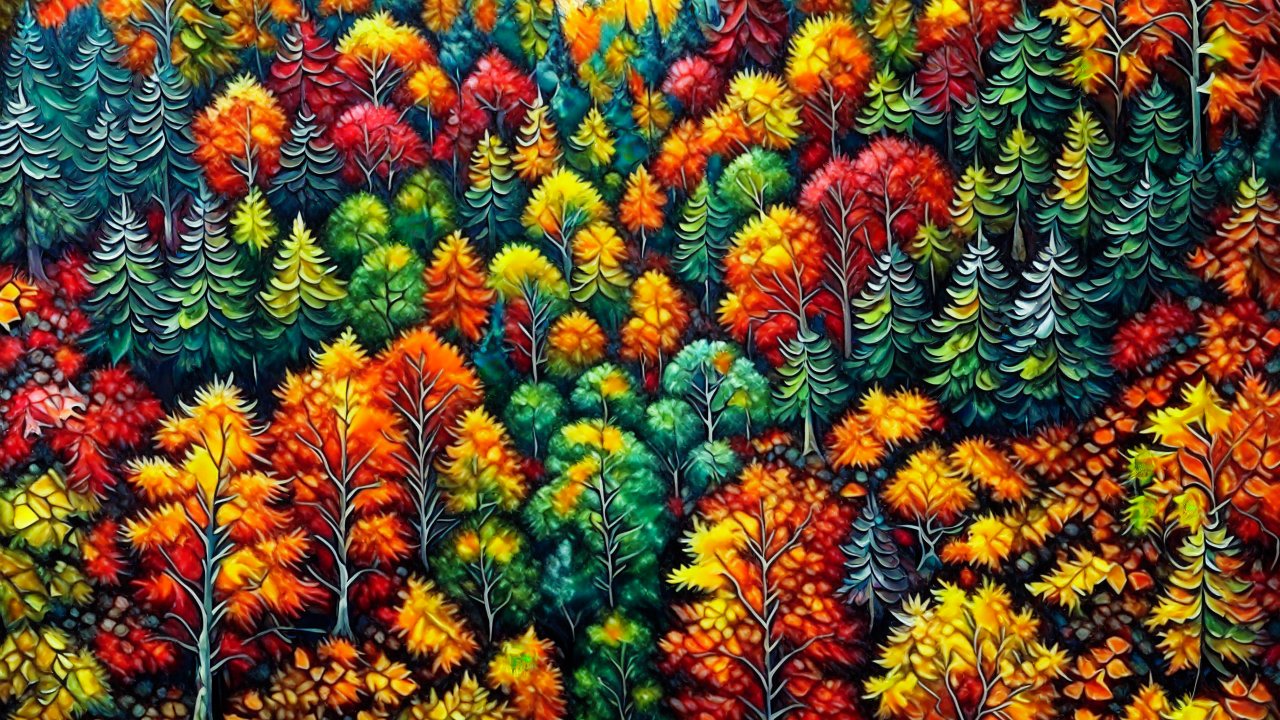 Acrylic Painted Realistic Autumn Forest