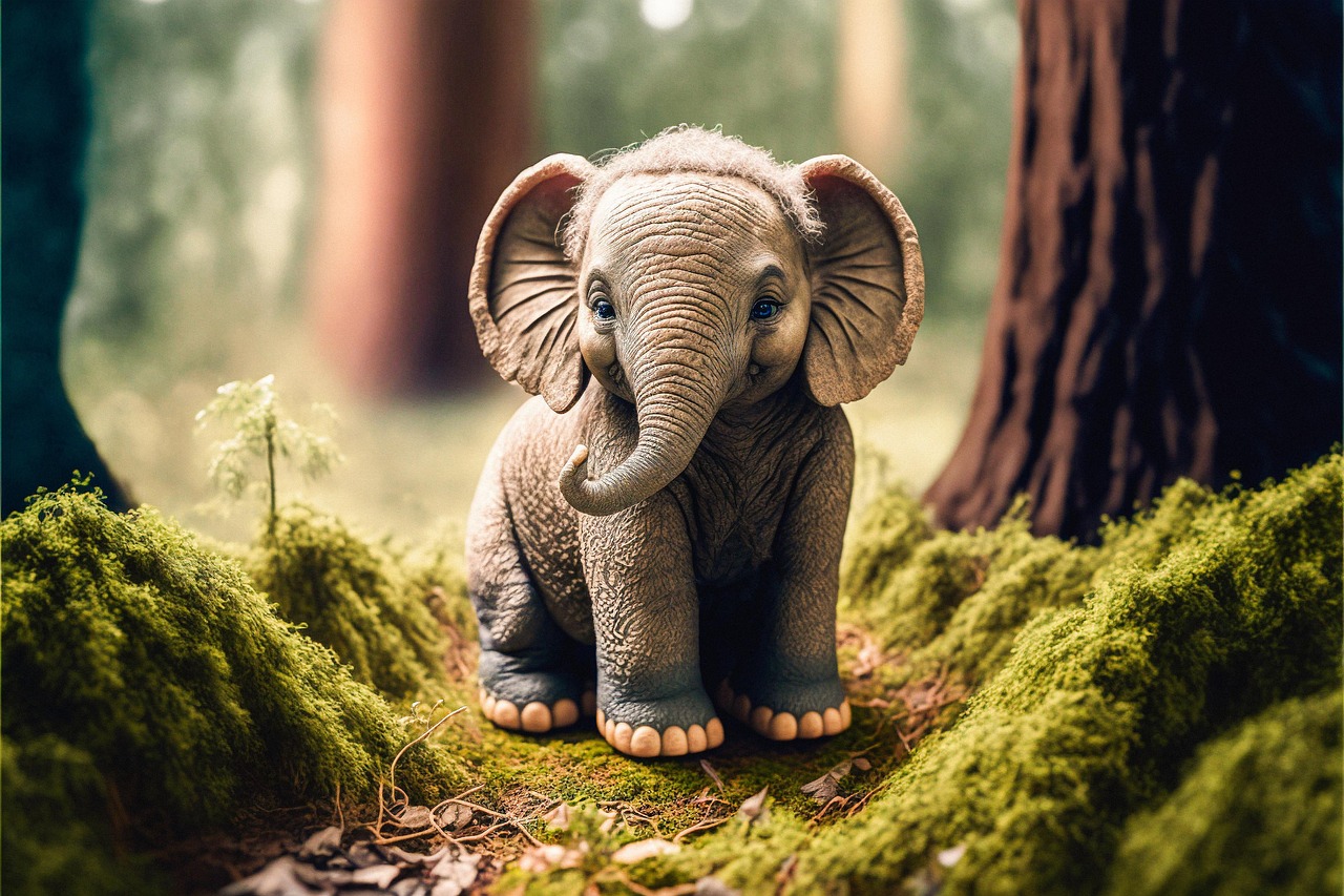 Adorable Baby Elephant in a Lush Forest