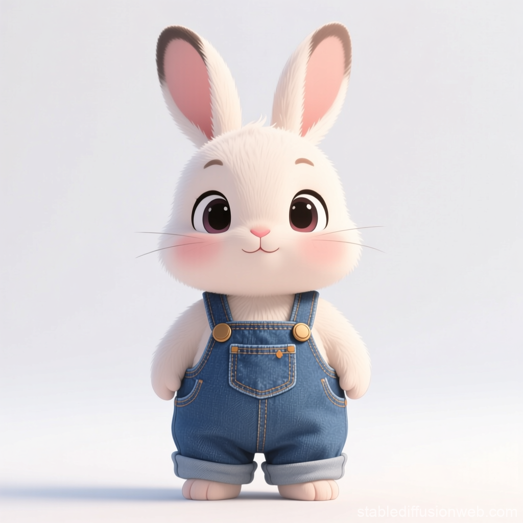 Adorable Baby Rabbit in Denim Overalls