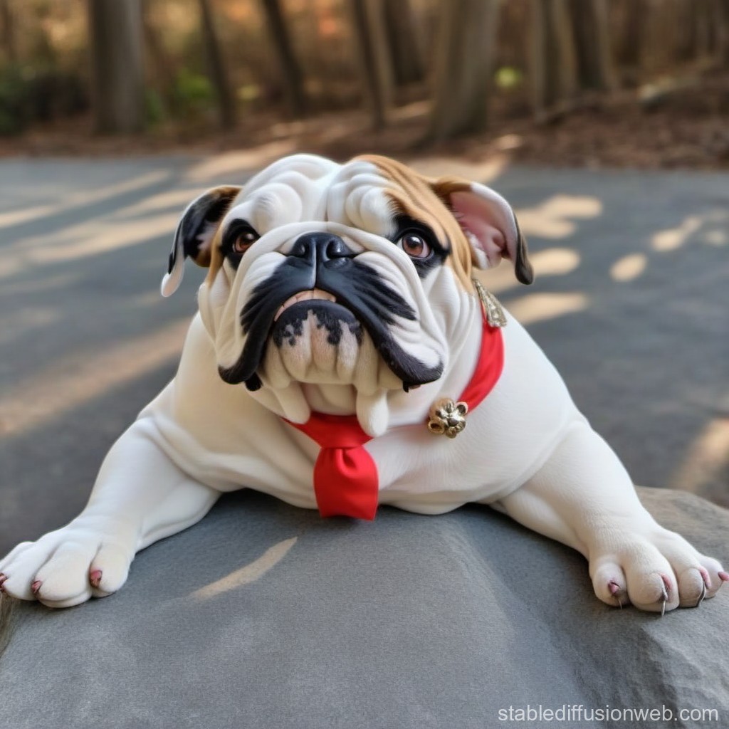 Adorable Bulldog Wearing Red Tie Outdoors