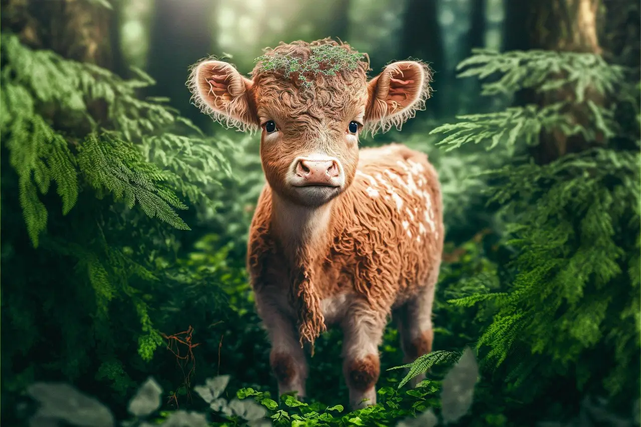 Adorable Calf in a Lush Forest
