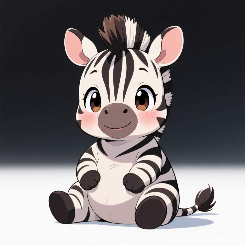 Adorable Cartoon Baby Zebra Sitting