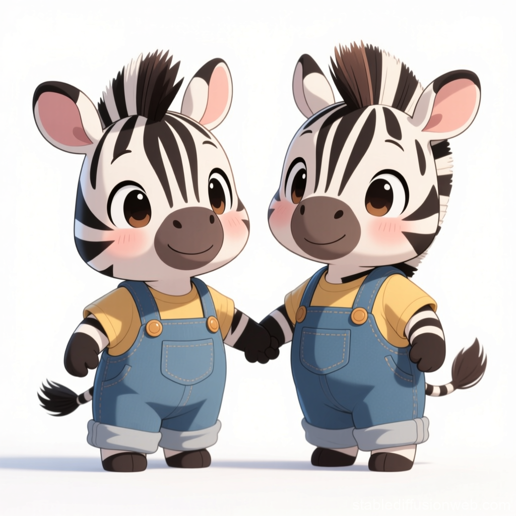 Adorable Cartoon Baby Zebras Holding Hands