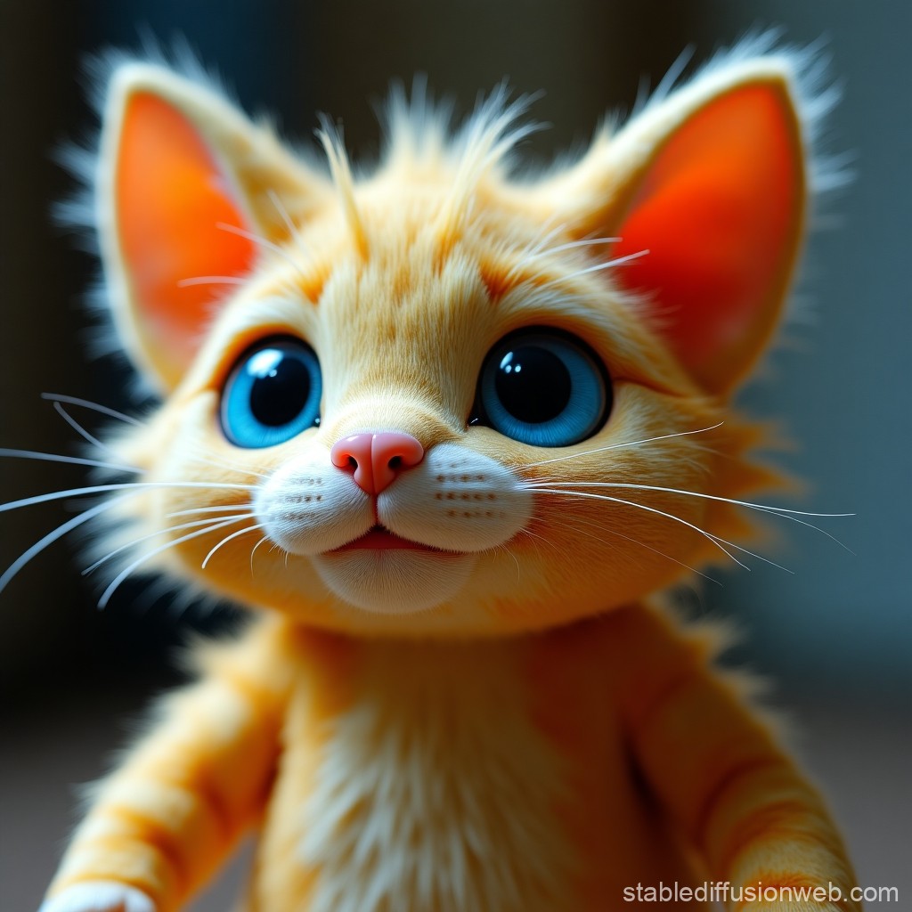 Adorable Cartoon Orange Kitten with Big Blue Eyes
