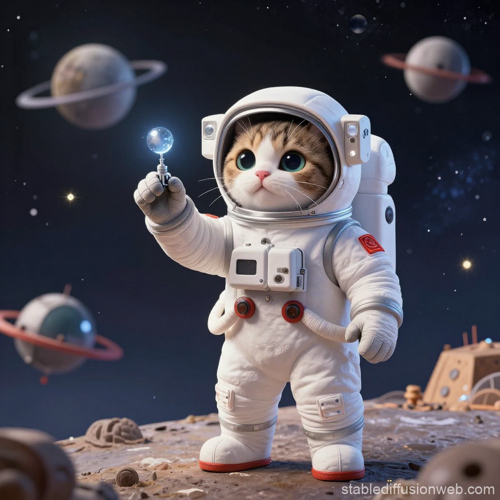 Adorable Cat Astronaut Exploring Space