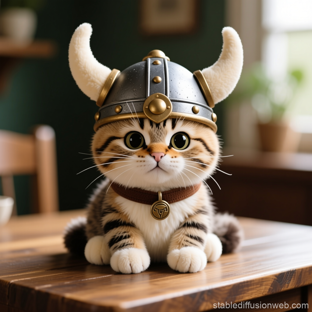 Adorable Cat Wearing Viking Helmet