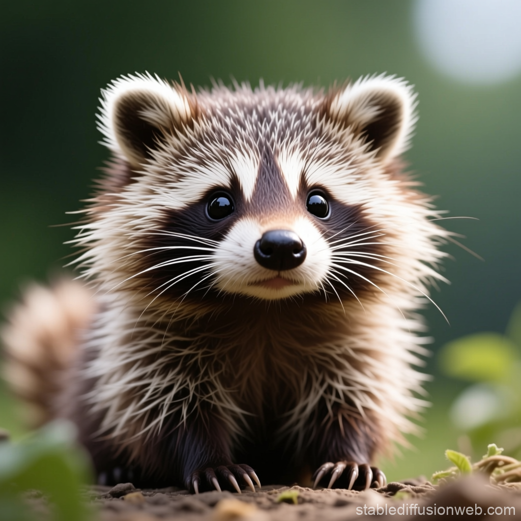 Adorable Close-Up of a Baby Raccoon in Nature