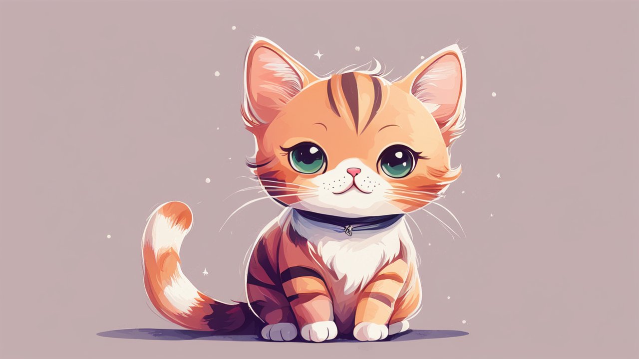 Adorable Cute Cat Illustration with Big Green Eyes
