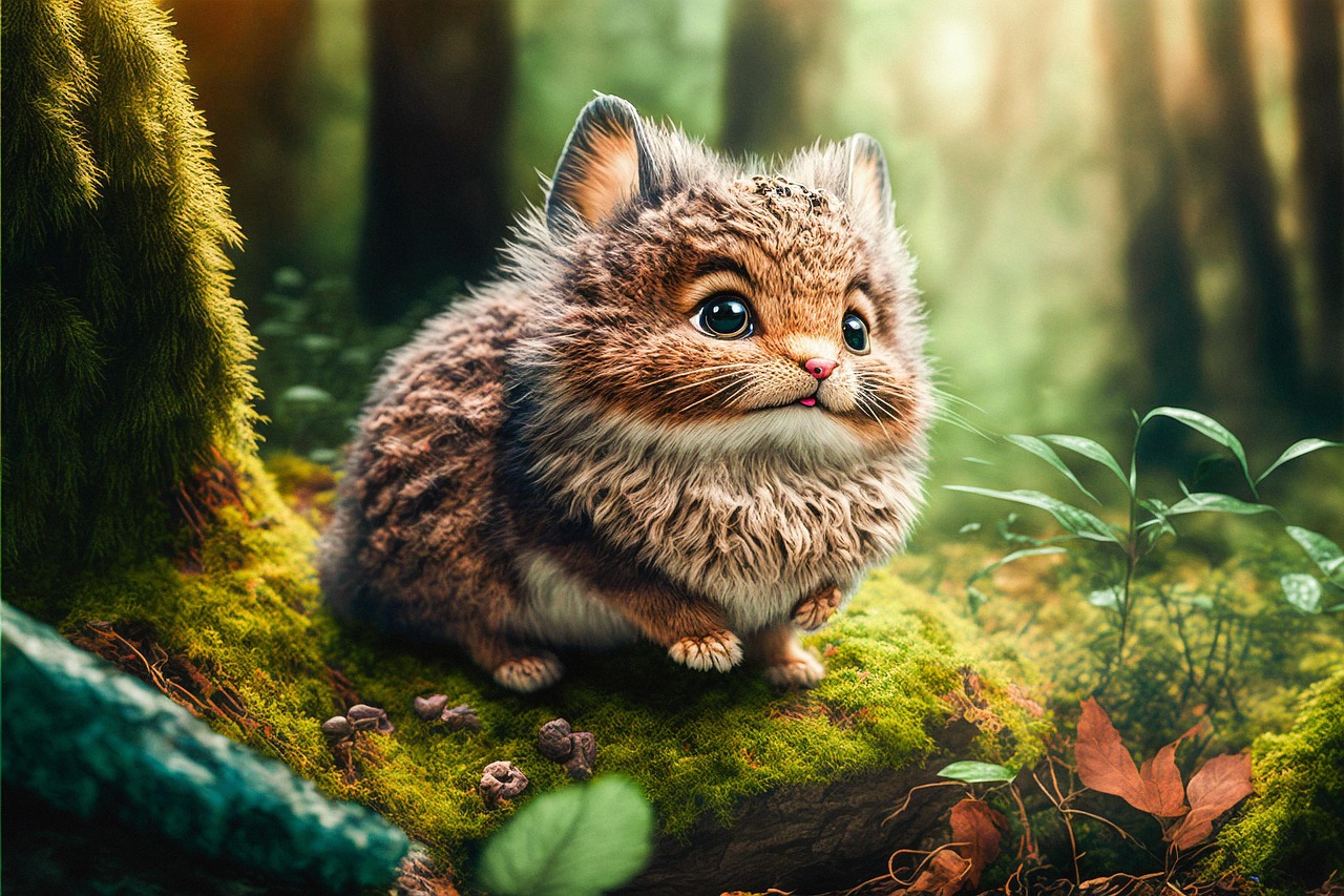 Adorable Fantasy Forest Creature Sitting on Moss