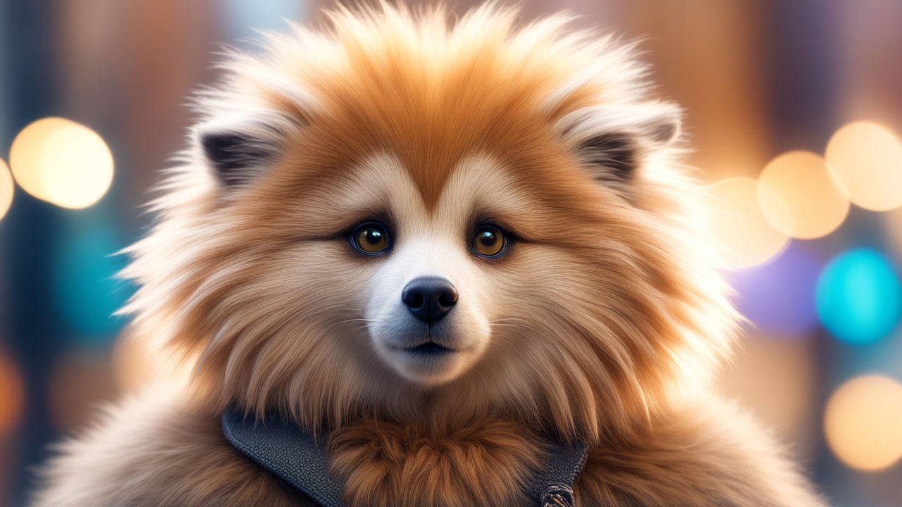 Adorable Fluffy Dog Portrait with Soft Bokeh Background