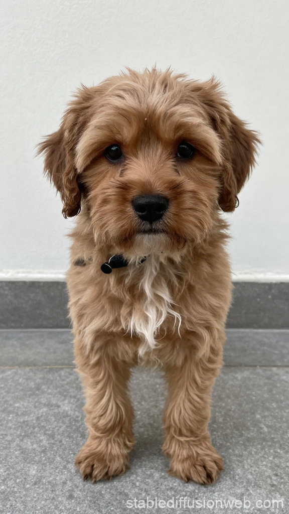 Adorable Fluffy Puppy Standing on Gray Floor