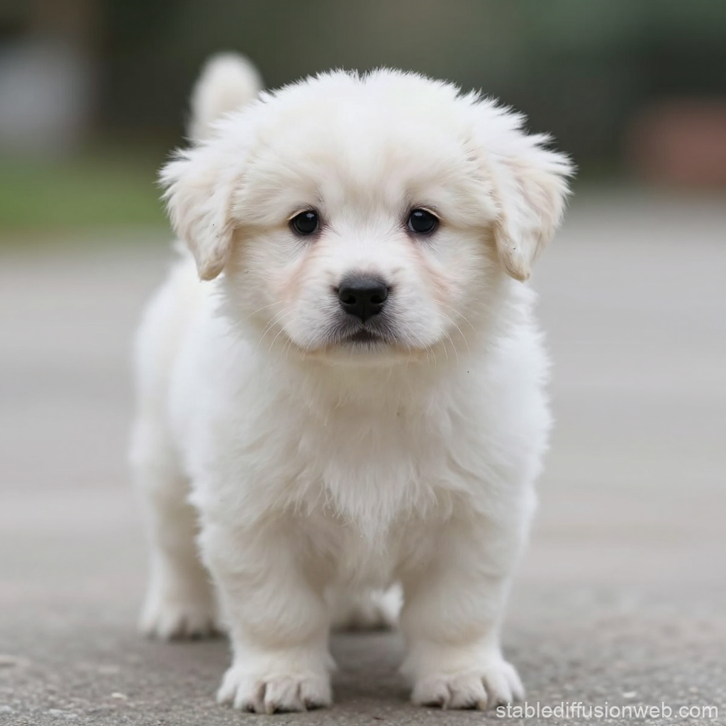 Adorable Fluffy White Puppy Standing Outdoors