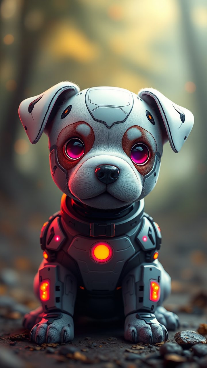 Adorable Futuristic Robot Puppy with Glowing Eyes