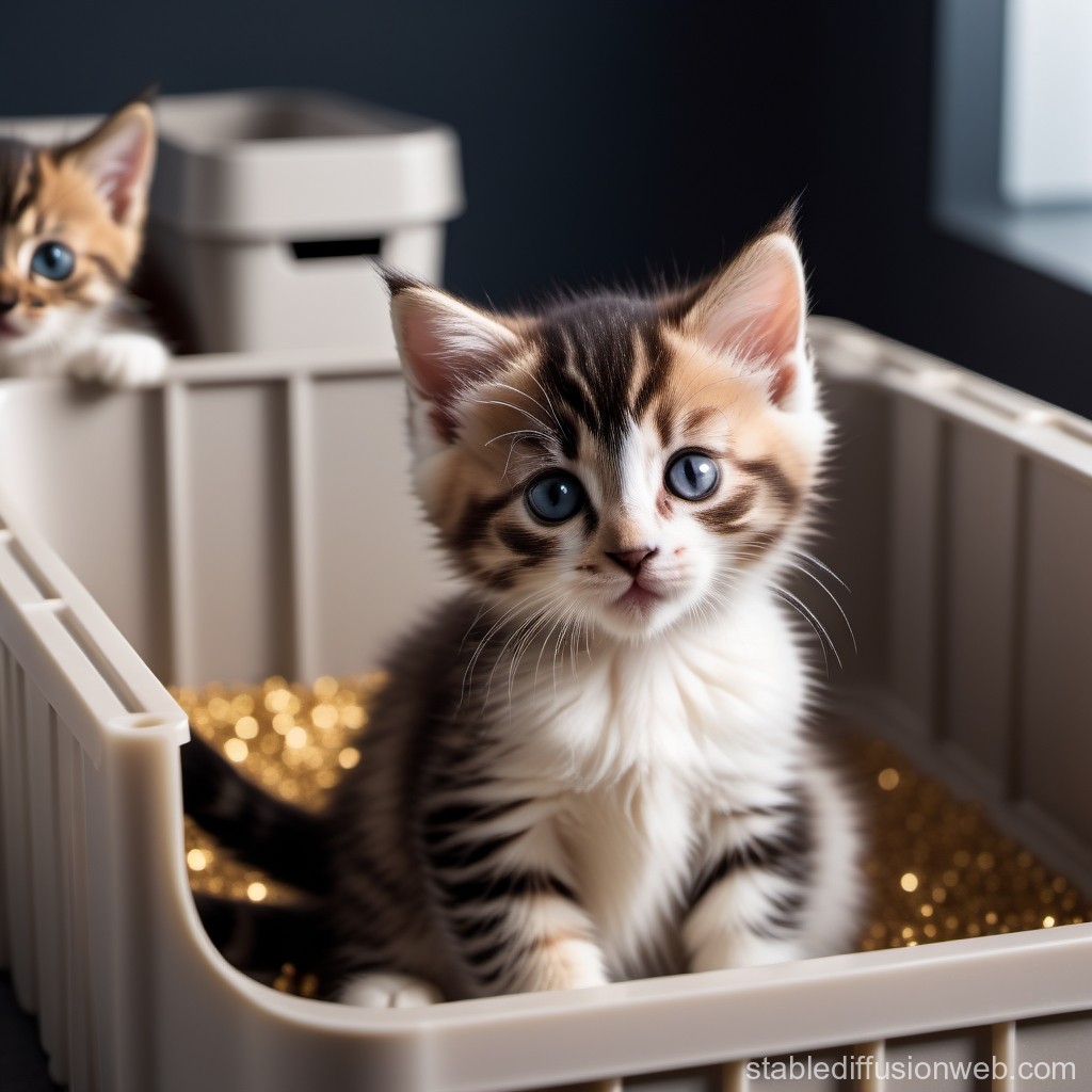 Adorable Kitten with Blue Eyes in a Plastic Container