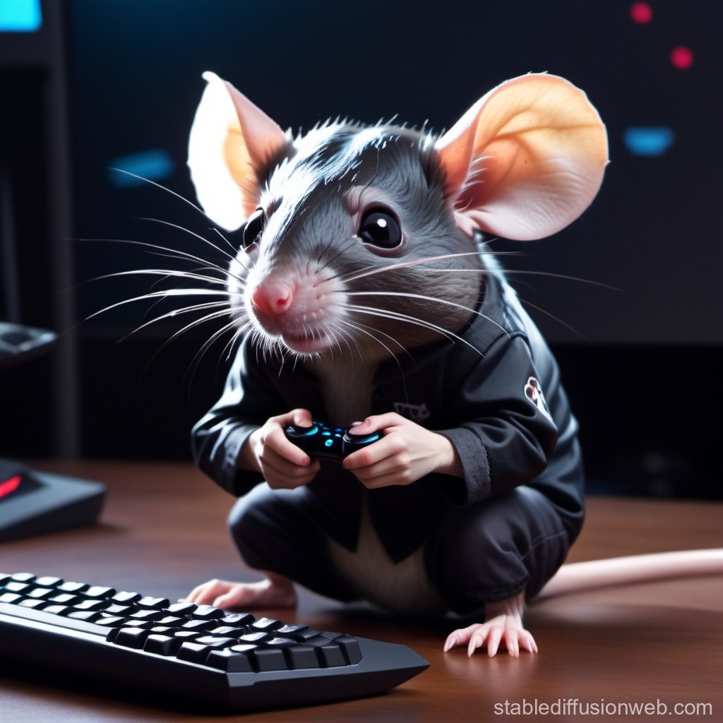 Adorable Mouse Gamer Holding Controller at Desk