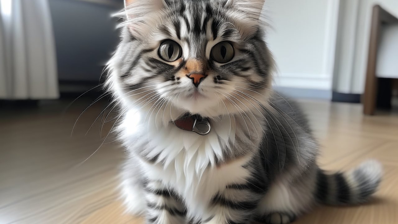 Adorable One-Year-Old Fluffy Cat Sitting Indoors