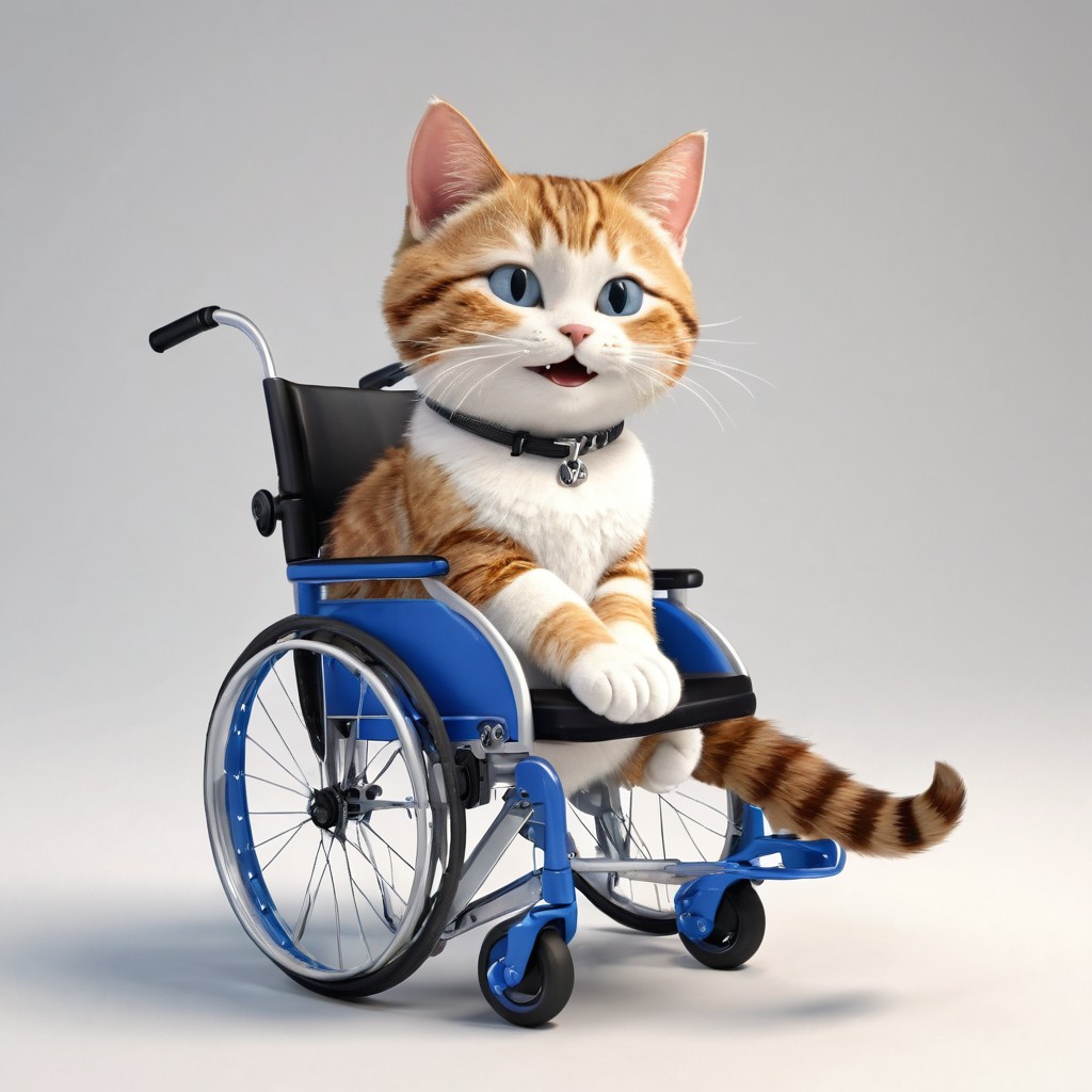 Adorable Orange Tabby Cat in Blue Wheelchair