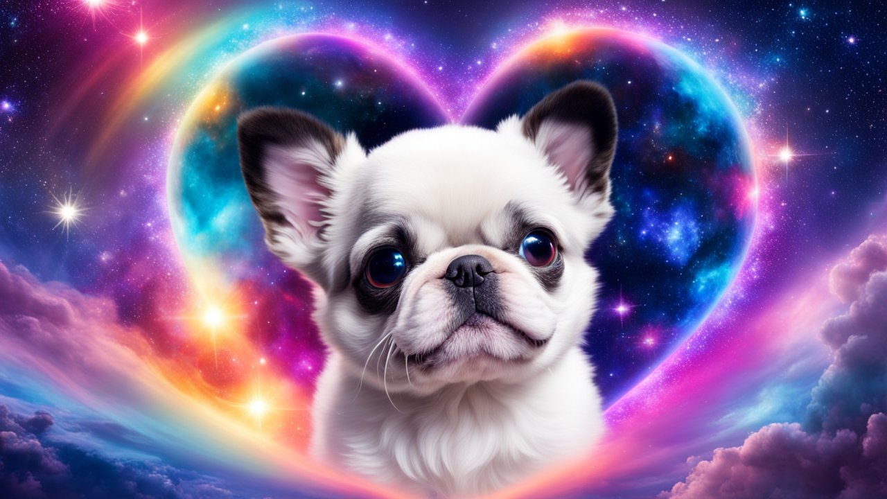 Adorable Puppy with Cosmic Heart Background