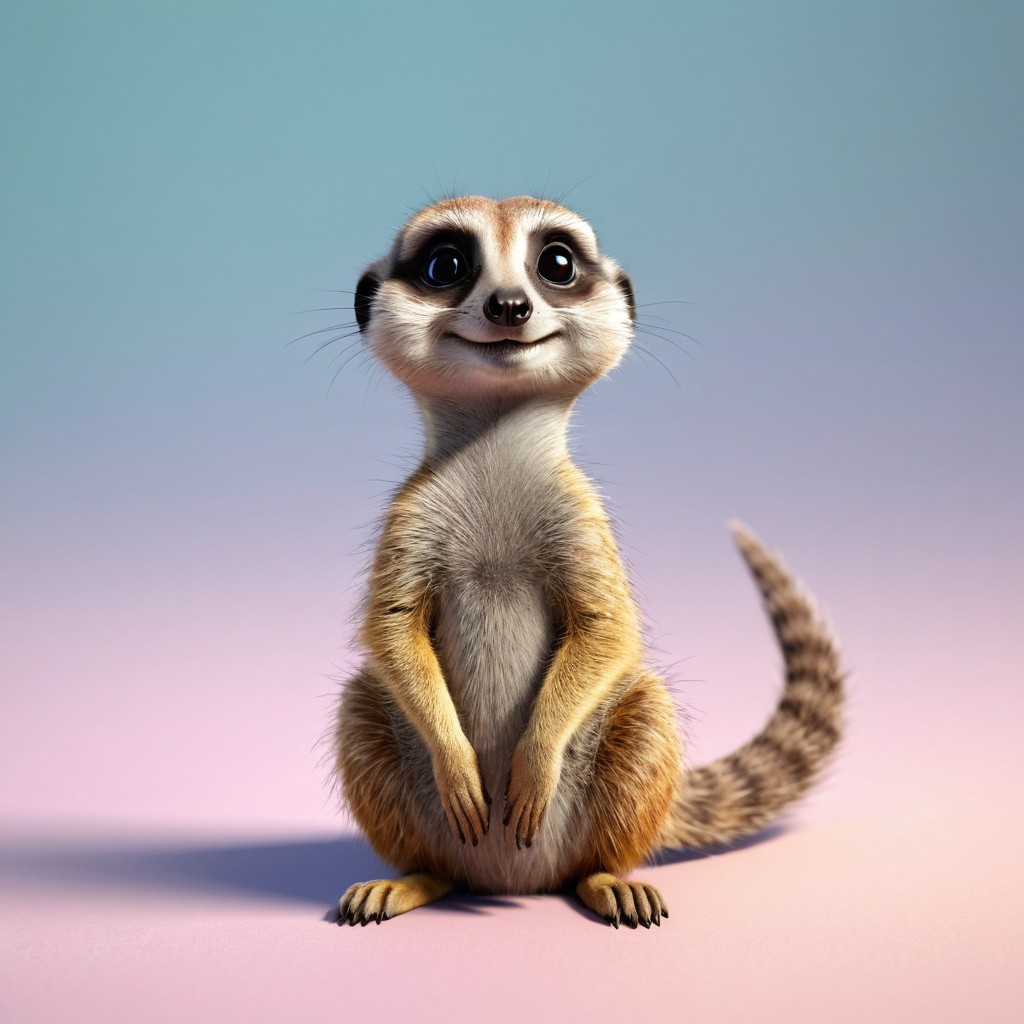 Adorable Realistic Meerkat with Big Eyes Sitting