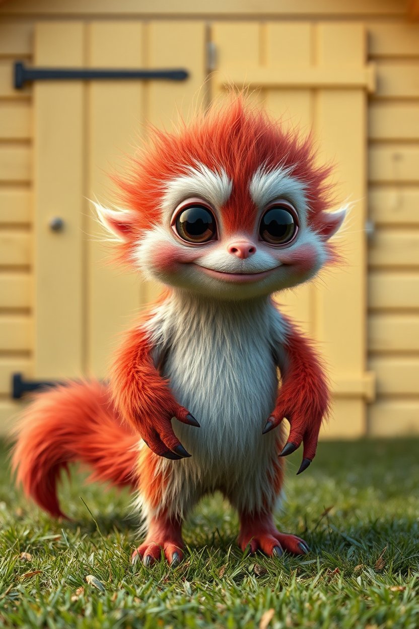 Adorable Red and White Fantasy Creature with Big Eyes