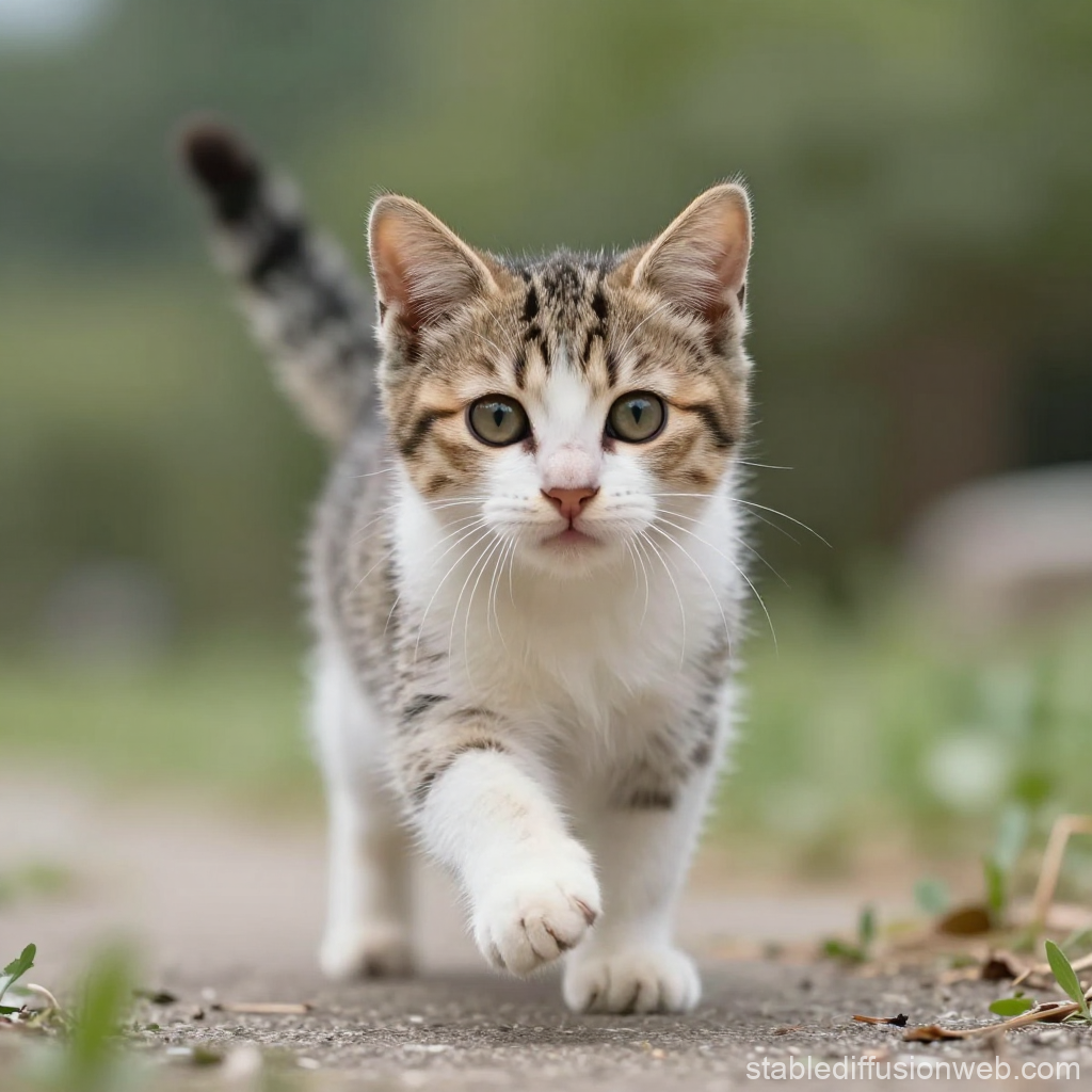 Adorable Tabby Kitten Walking Outdoors