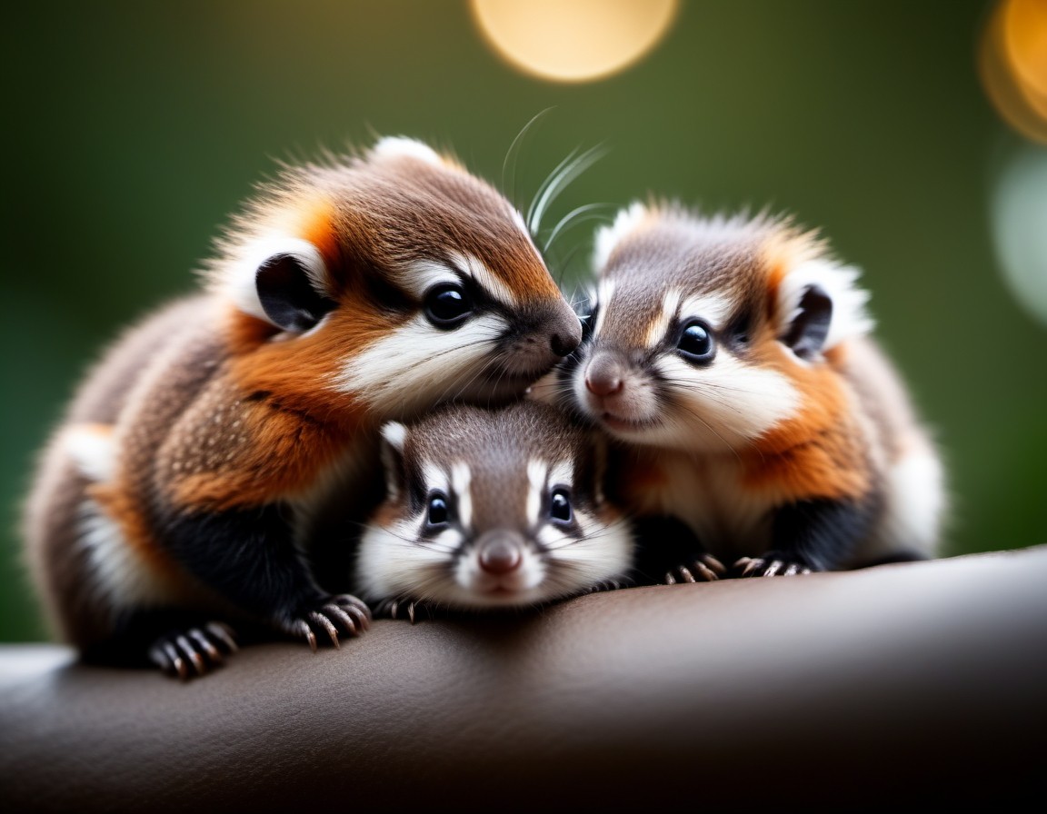 Adorable Trio of Baby Red Pandas Close Together