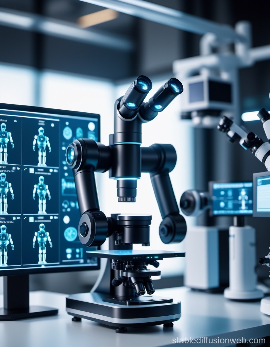 Advanced Robotic Microscope in High-Tech Laboratory