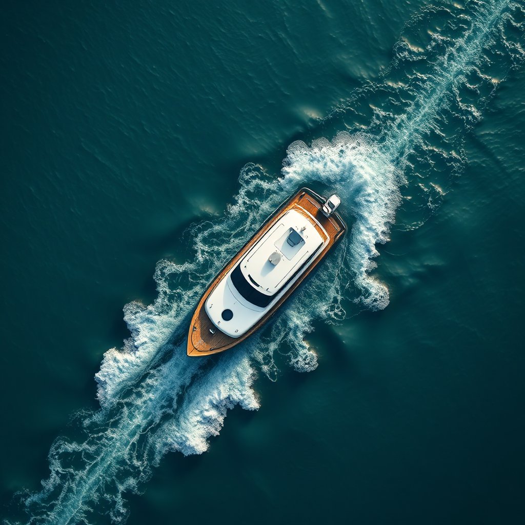 Aerial View of a Speedboat Cutting Through Deep Blue Water