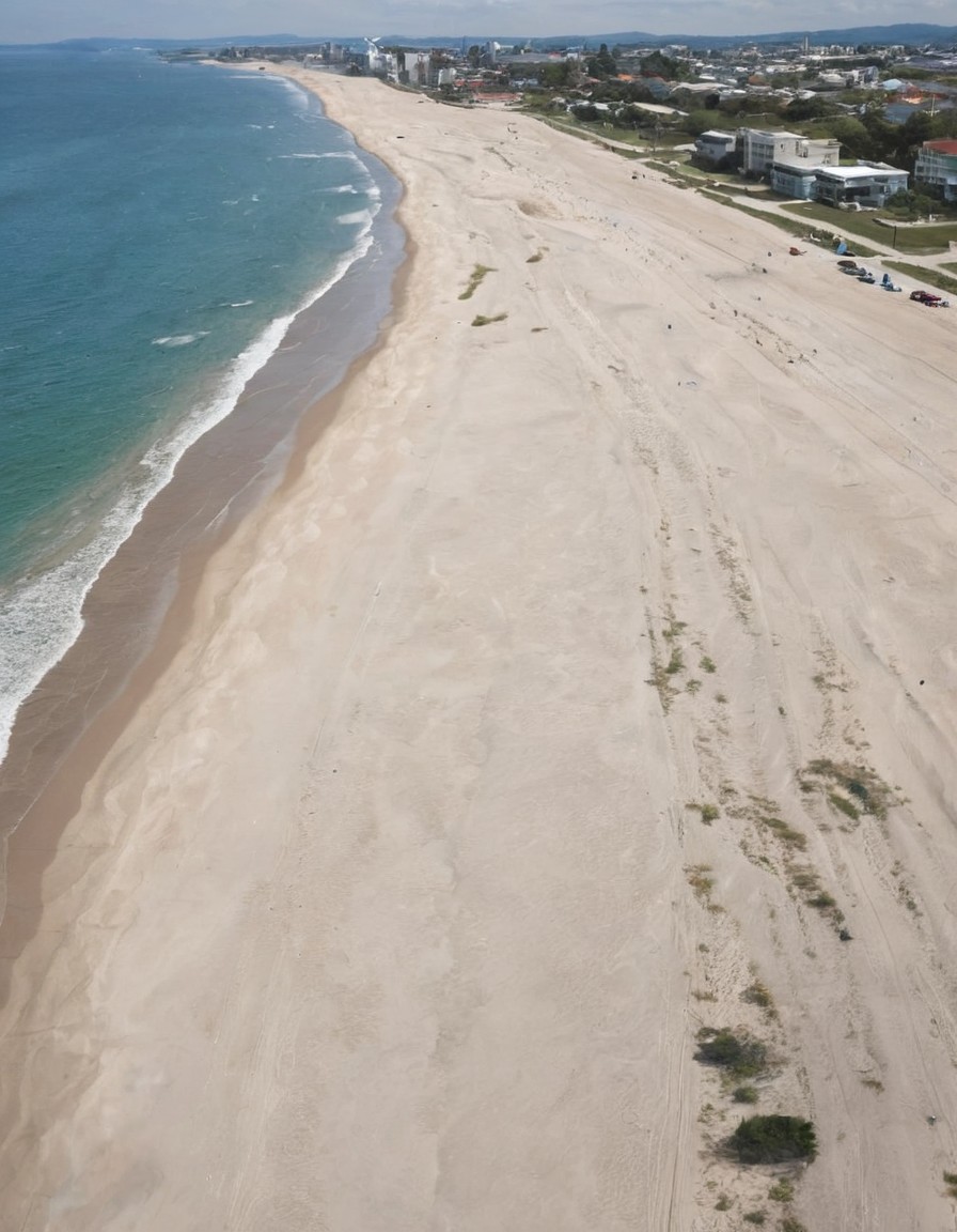 Aerial View of a Vast Sandy Beach with Ocean Waves
