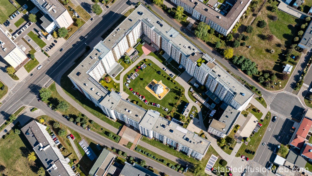 Aerial View of Apartment Building with Central Courtyard