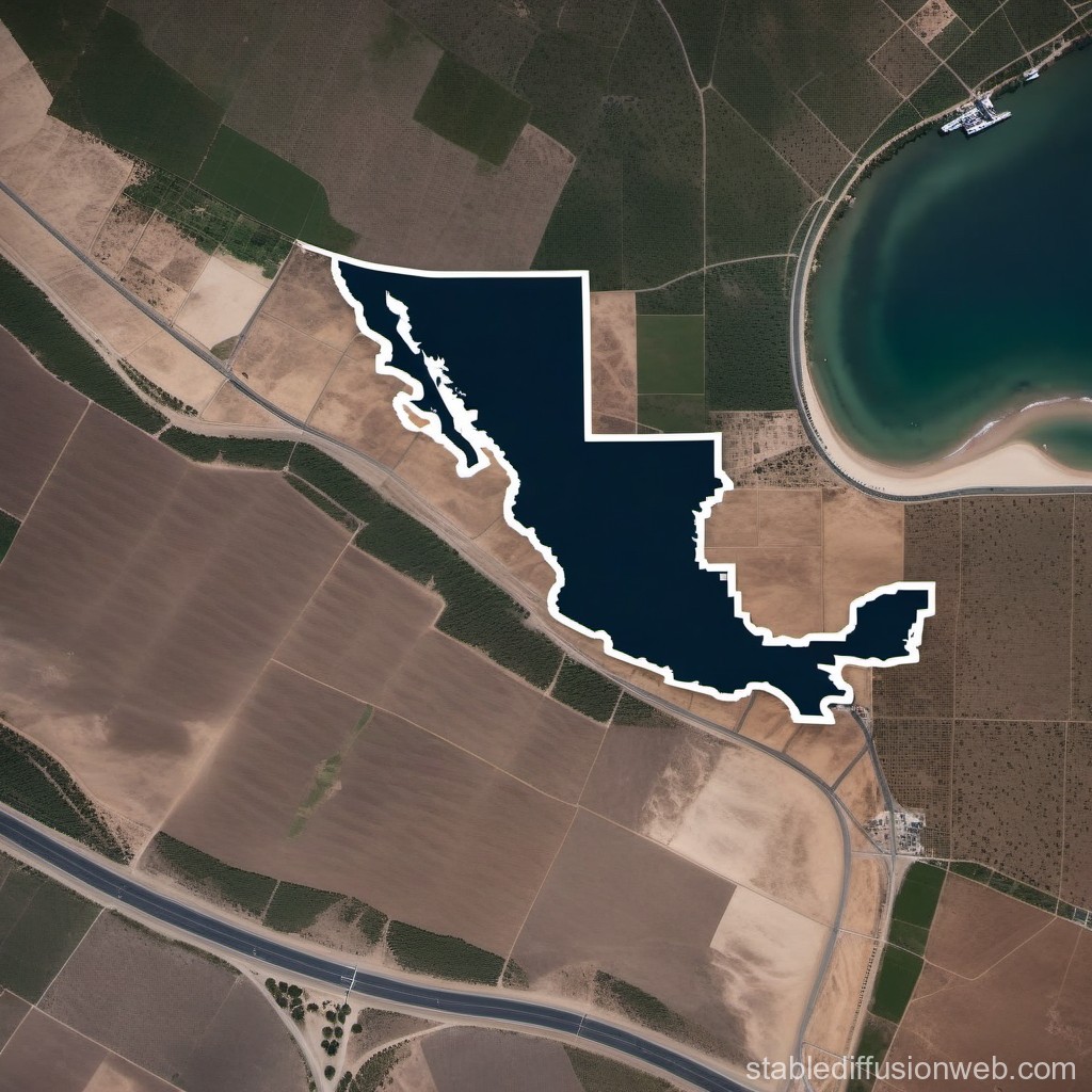 Aerial View of Farmland with Water Body Outline