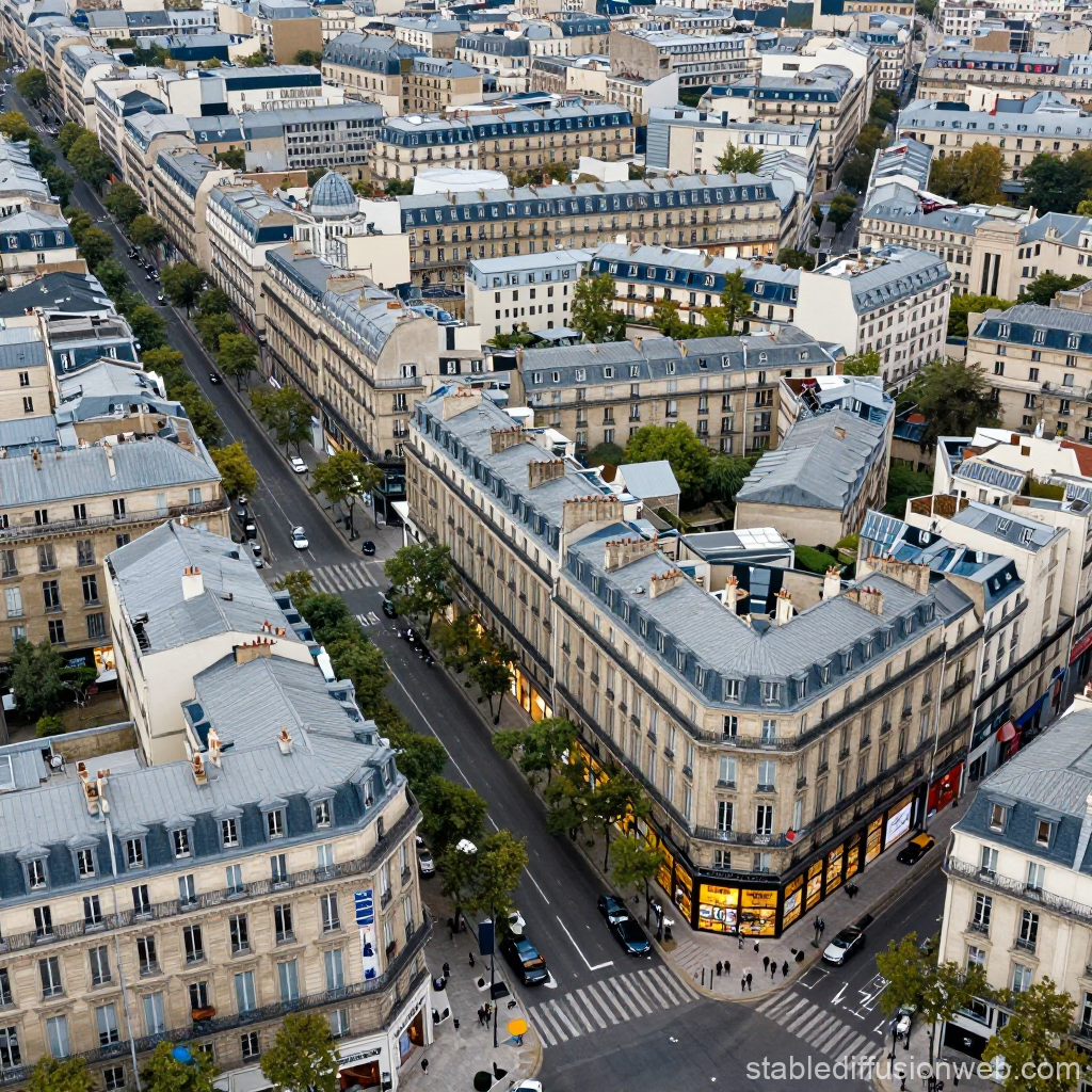 Aerial View of Parisian Boulevard with Classic Architecture