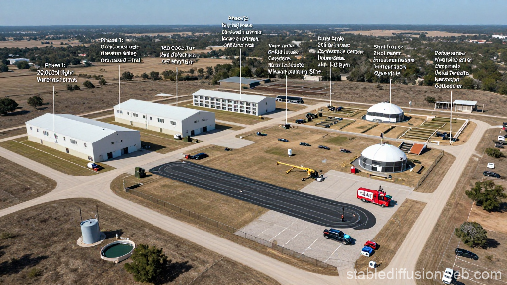 Aerial View of Tactical Training Facility with Labeled Structures