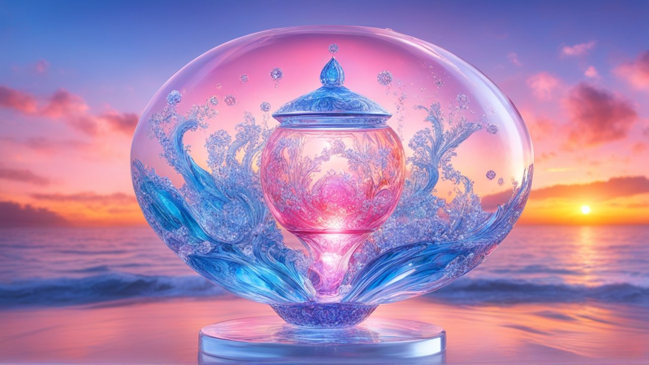 Aetheric Enlightened Cosmic Glass Sculpture at Sunset