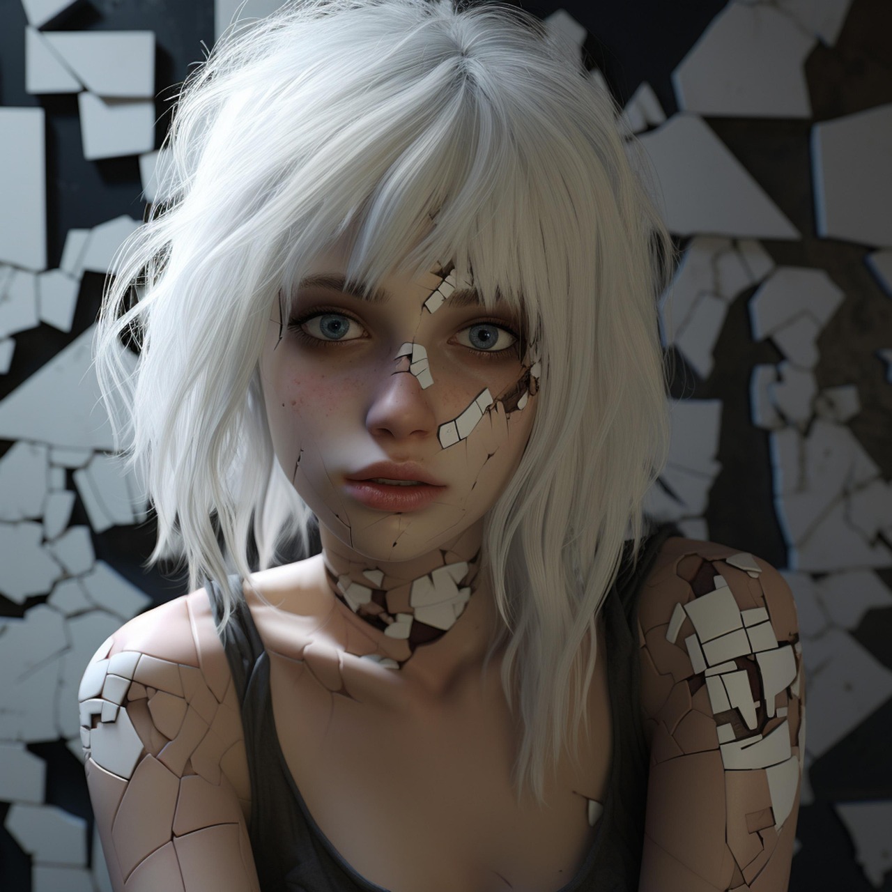 AI Generated Woman with Cracked Porcelain Skin