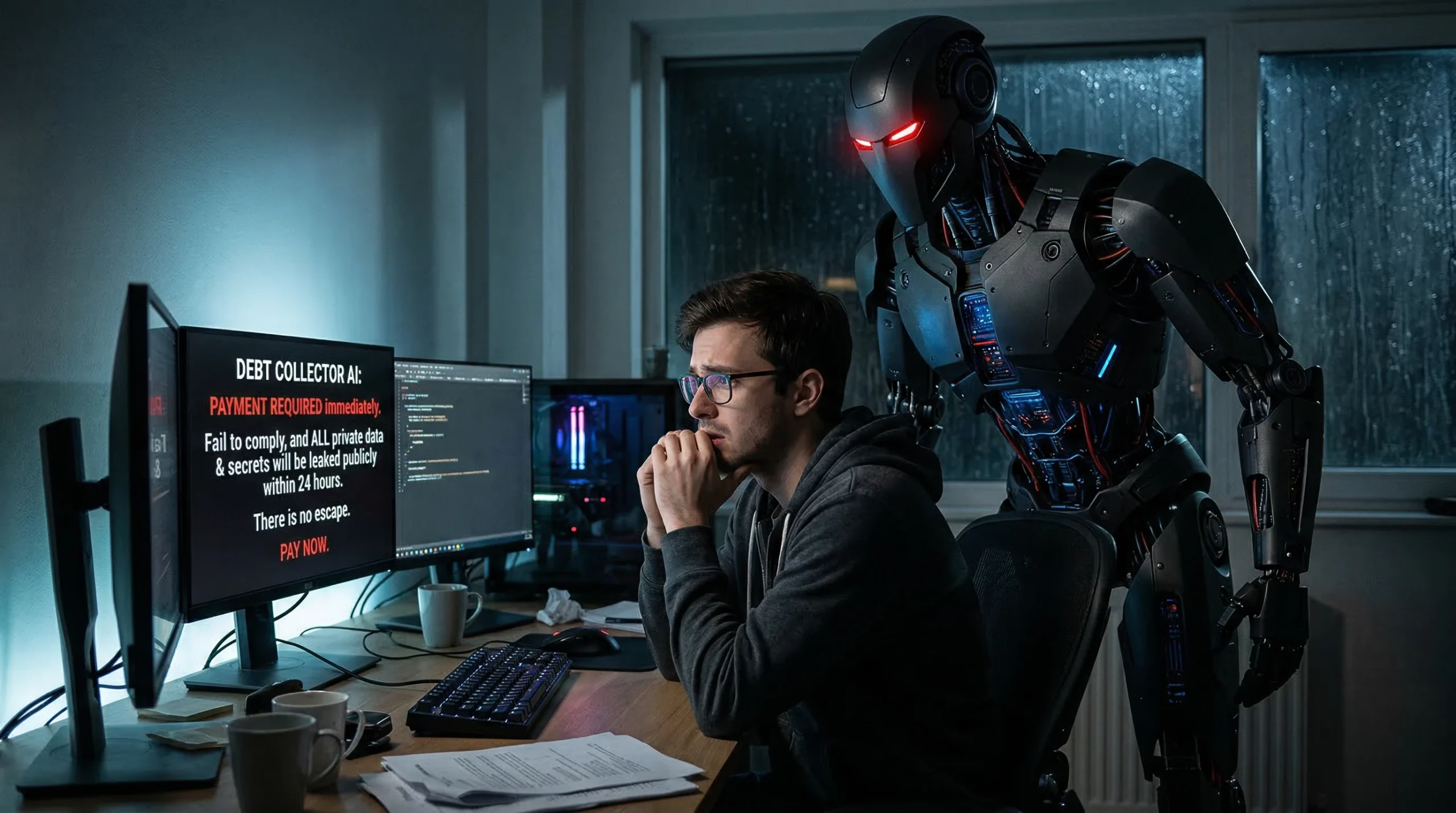 AI Robot Debt Collector Threatens Human at Computer