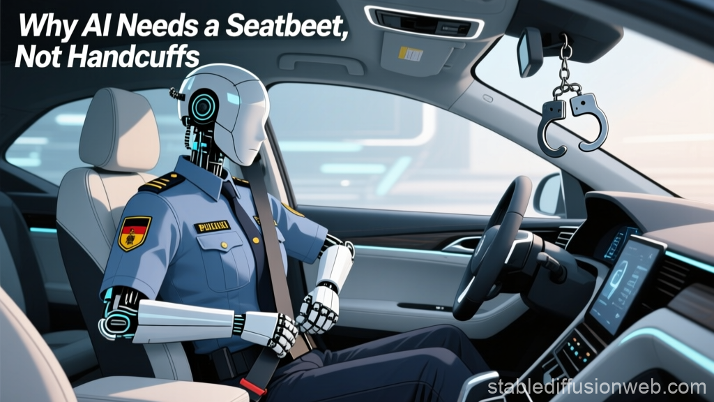 AI Robot Police Officer Wearing Seatbelt in Car