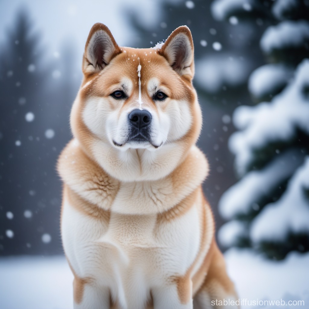 Akita Dog in Snowy Winter Forest