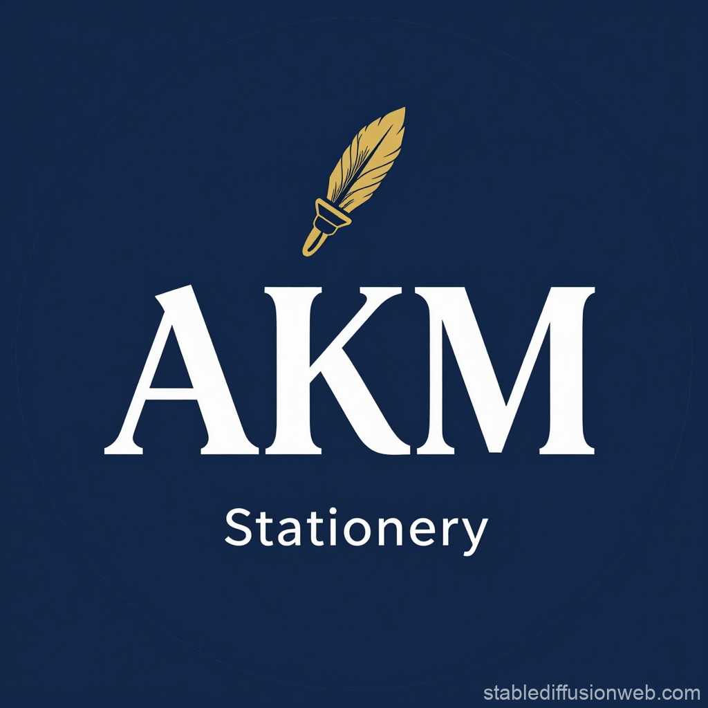 AKM Stationery Logo with Quill Pen Icon