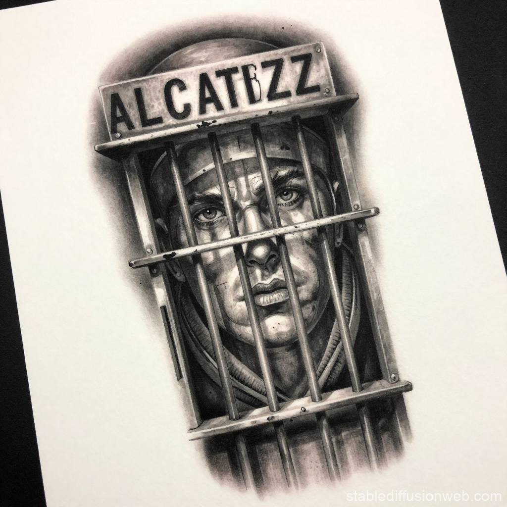 Alcatraz Prisoner Behind Bars Tattoo Design