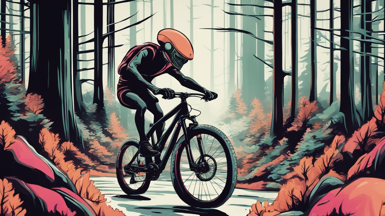 Alien Biker Riding Through a Mystical Forest