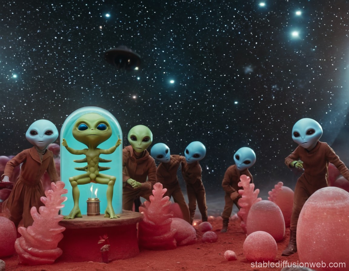 Alien Ceremony on a Distant Planet Under Starry Sky