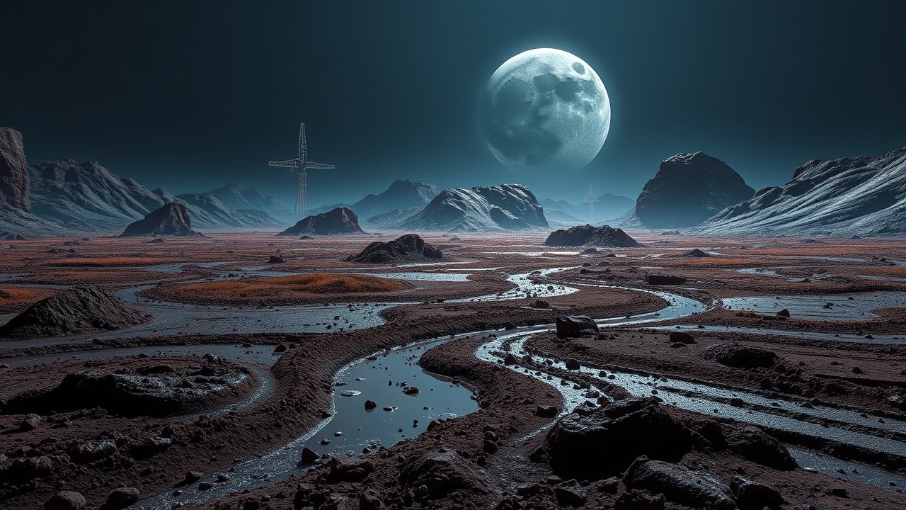 Alien Landscape Under a Large Moon