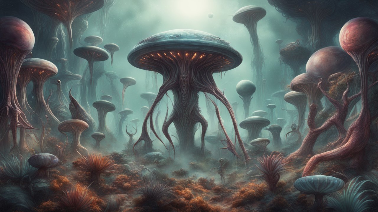 Alien Mushroom Forest with Bioluminescent Glow