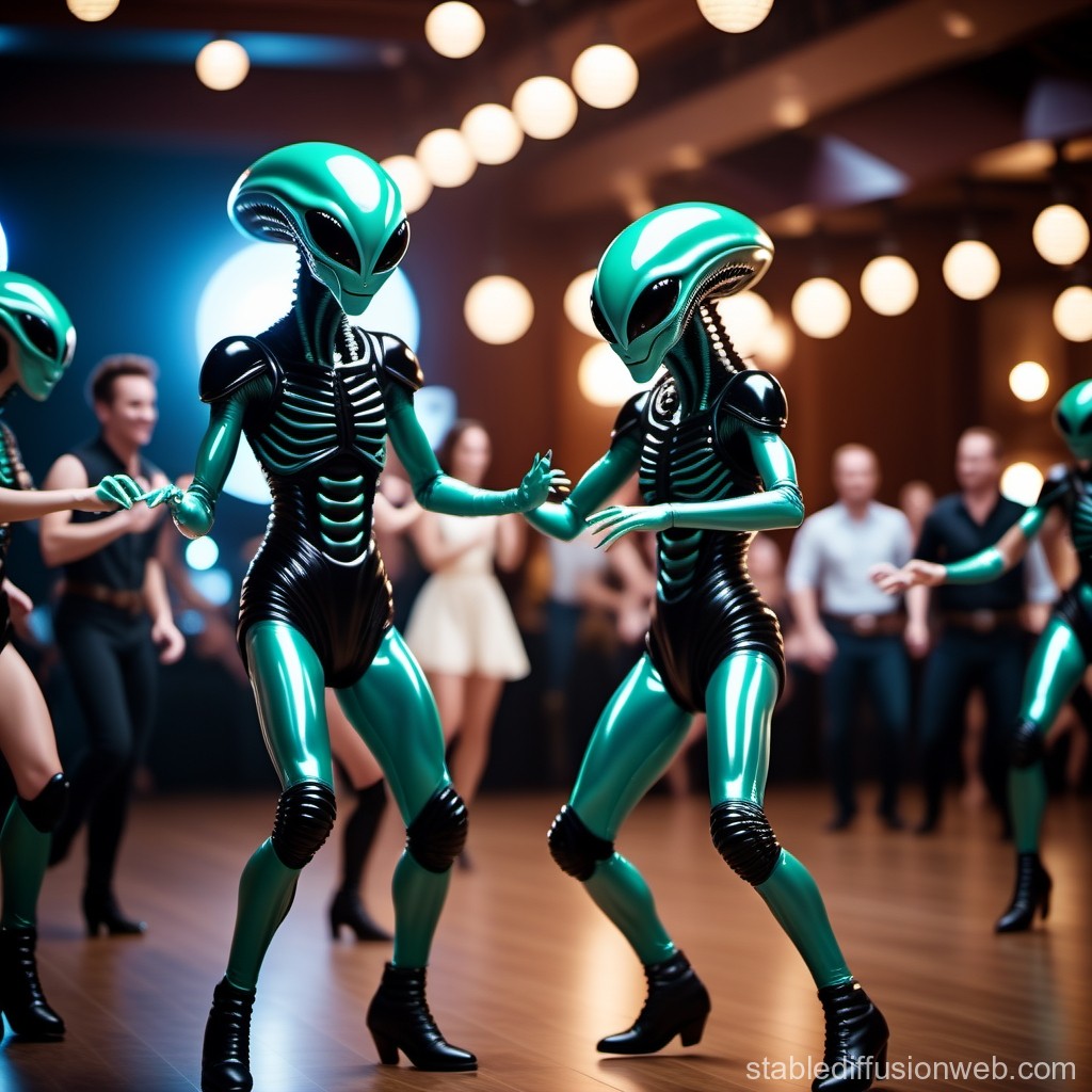 Aliens Dancing at a Retro-Themed Party